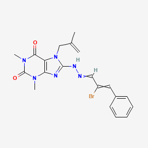 molecular formula C20H21BrN6O2 B2611023 8-[2-(2-bromo-3-phenylprop-2-en-1-ylidene)hydrazin-1-yl]-1,3-dimethyl-7-(2-methylprop-2-en-1-yl)-2,3,6,7-tetrahydro-1H-purine-2,6-dione CAS No. 372495-82-4