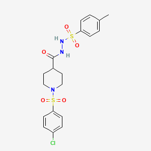 molecular formula C19H22ClN3O5S2 B2611038 N'-({1-[(4-chlorophenyl)sulfonyl]-4-piperidinyl}carbonyl)-4-methylbenzenesulfonohydrazide CAS No. 477872-90-5