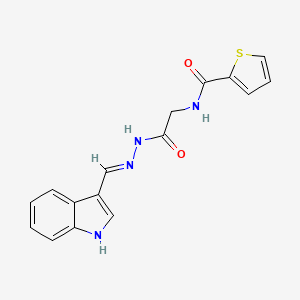 molecular formula C16H14N4O2S B2611040 (E)-N-(2-(2-((1H-indol-3-yl)methylene)hydrazinyl)-2-oxoethyl)thiophene-2-carboxamide CAS No. 391896-35-8