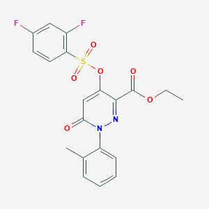 molecular formula C20H16F2N2O6S B2611052 Ethyl 4-(((2,4-difluorophenyl)sulfonyl)oxy)-6-oxo-1-(o-tolyl)-1,6-dihydropyridazine-3-carboxylate CAS No. 899959-61-6