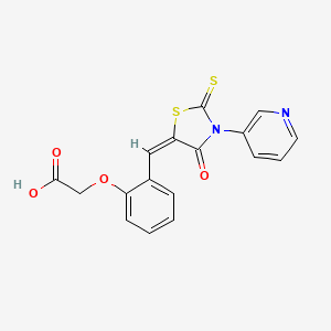 molecular formula C17H12N2O4S2 B2611065 (E)-2-(2-((4-oxo-3-(pyridin-3-yl)-2-thioxothiazolidin-5-ylidene)methyl)phenoxy)acetic acid CAS No. 315692-44-5