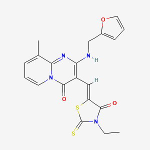 molecular formula C20H18N4O3S2 B2611083 (Z)-3-ethyl-5-((2-((furan-2-ylmethyl)amino)-9-methyl-4-oxo-4H-pyrido[1,2-a]pyrimidin-3-yl)methylene)-2-thioxothiazolidin-4-one CAS No. 380572-55-4
