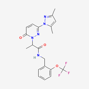 molecular formula C20H20F3N5O3 B2611095 2-(3-(3,5-dimethyl-1H-pyrazol-1-yl)-6-oxopyridazin-1(6H)-yl)-N-(2-(trifluoromethoxy)benzyl)propanamide CAS No. 1334372-33-6