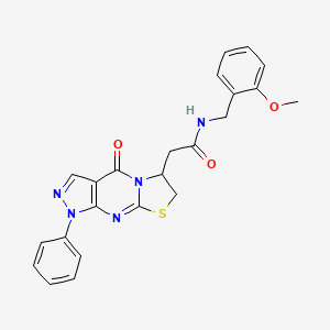 molecular formula C23H21N5O3S B2611134 N-(2-甲氧基苄基)-2-(4-氧代-1-苯基-1,4,6,7-四氢吡唑并[3,4-d]噻唑并[3,2-a]嘧啶-6-基)乙酰胺 CAS No. 946381-43-7