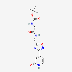 molecular formula C15H19N5O5 B2611143 Tert-butyl (2-oxo-2-(((3-(2-oxo-1,2-dihydropyridin-4-yl)-1,2,4-oxadiazol-5-yl)methyl)amino)ethyl)carbamate CAS No. 2034349-84-1