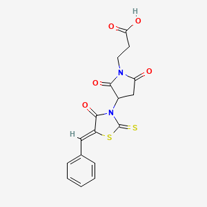molecular formula C17H14N2O5S2 B2611147 (Z)-3-(3-(5-苯亚甲基-4-氧代-2-硫代噻唑烷-3-基)-2,5-二氧代吡咯烷-1-基)丙酸 CAS No. 615282-36-5