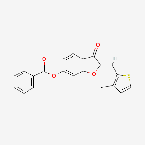 molecular formula C22H16O4S B2611148 (Z)-2-((3-methylthiophen-2-yl)methylene)-3-oxo-2,3-dihydrobenzofuran-6-yl 2-methylbenzoate CAS No. 622364-16-3