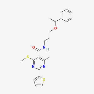 4-methyl-6-methylsulfanyl-N-[3-(1-phenylethoxy)propyl]-2-thiophen-2-ylpyrimidine-5-carboxamide
