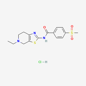 molecular formula C16H20ClN3O3S2 B2611158 N-(5-ethyl-4,5,6,7-tetrahydrothiazolo[5,4-c]pyridin-2-yl)-4-(methylsulfonyl)benzamide hydrochloride CAS No. 1189480-53-2