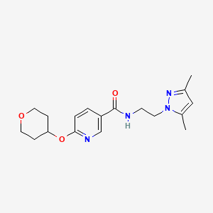 molecular formula C18H24N4O3 B2611180 N-(2-(3,5-dimethyl-1H-pyrazol-1-yl)ethyl)-6-((tetrahydro-2H-pyran-4-yl)oxy)nicotinamide CAS No. 1903401-76-2