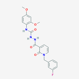 molecular formula C22H21FN4O5 B2611187 N-(2,4-dimethoxyphenyl)-2-(1-(3-fluorobenzyl)-2-oxo-1,2-dihydropyridine-3-carbonyl)hydrazinecarboxamide CAS No. 1105206-46-9