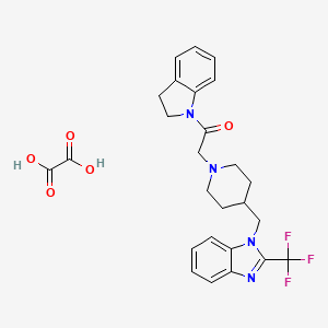 molecular formula C26H27F3N4O5 B2611205 1-(indolin-1-yl)-2-(4-((2-(trifluoromethyl)-1H-benzo[d]imidazol-1-yl)methyl)piperidin-1-yl)ethanone oxalate CAS No. 1351653-26-3