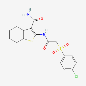 molecular formula C17H17ClN2O4S2 B2611224 2-(2-((4-Chlorophenyl)sulfonyl)acetamido)-4,5,6,7-tetrahydrobenzo[b]thiophene-3-carboxamide CAS No. 895462-17-6