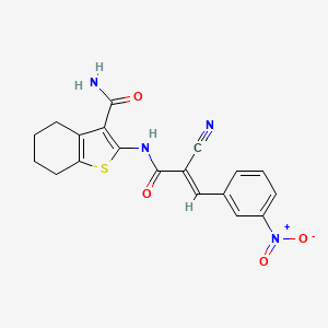 molecular formula C19H16N4O4S B2611236 (E)-2-(2-cyano-3-(3-nitrophenyl)acrylamido)-4,5,6,7-tetrahydrobenzo[b]thiophene-3-carboxamide CAS No. 301338-47-6