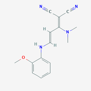 molecular formula C15H16N4O B2611249 2-[1-(二甲氨基)-3-(2-甲氧基苯胺基)-2-丙烯亚基]丙二腈 CAS No. 339102-65-7
