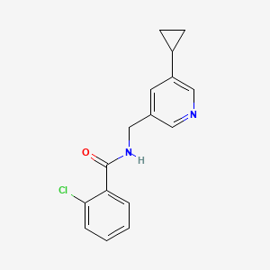 molecular formula C16H15ClN2O B2611255 2-氯-N-((5-环丙基吡啶-3-基)甲基)苯甲酰胺 CAS No. 2034207-70-8