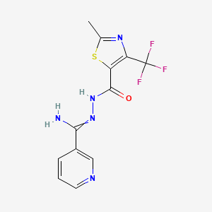 molecular formula C12H10F3N5OS B2611257 N'-[亚氨基(3-吡啶基)甲基]-2-甲基-4-(三氟甲基)-1,3-噻唑-5-碳酰肼 CAS No. 344262-08-4