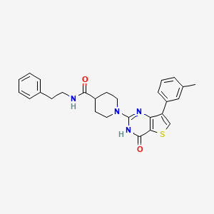molecular formula C27H28N4O2S B2611260 1-[7-(3-methylphenyl)-4-oxo-3,4-dihydrothieno[3,2-d]pyrimidin-2-yl]-N-(2-phenylethyl)piperidine-4-carboxamide CAS No. 1242942-05-7