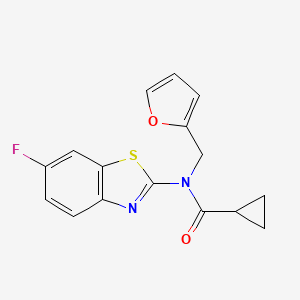 molecular formula C16H13FN2O2S B2611277 N-(6-氟苯并[d]噻唑-2-基)-N-(呋喃-2-基甲基)环丙烷甲酰胺 CAS No. 922386-66-1