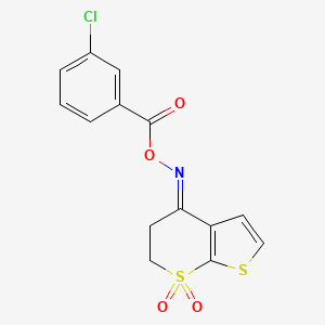 molecular formula C14H10ClNO4S2 B2611281 [(E)-(7,7-dioxo-5,6-dihydrothieno[2,3-b]thiopyran-4-ylidene)amino] 3-chlorobenzoate CAS No. 338776-81-1