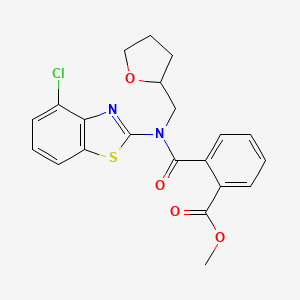 molecular formula C21H19ClN2O4S B2611289 Methyl 2-((4-chlorobenzo[d]thiazol-2-yl)((tetrahydrofuran-2-yl)methyl)carbamoyl)benzoate CAS No. 1171736-19-8