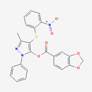 molecular formula C24H17N3O6S B2611291 [5-Methyl-4-(2-nitrophenyl)sulfanyl-2-phenylpyrazol-3-yl] 1,3-benzodioxole-5-carboxylate CAS No. 851126-26-6