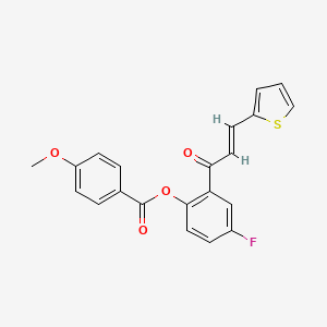 molecular formula C21H15FO4S B2611309 4-fluoro-2-[(2E)-3-(thiophen-2-yl)prop-2-enoyl]phenyl 4-methoxybenzoate CAS No. 433245-76-2