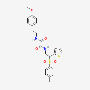 molecular formula C24H26N2O5S2 B2611331 N1-(4-甲氧基苯乙基)-N2-(2-(噻吩-2-基)-2-甲苯磺酰基乙基)草酰胺 CAS No. 896344-10-8