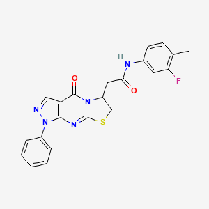 molecular formula C22H18FN5O2S B2611335 N-(3-fluoro-4-methylphenyl)-2-(4-oxo-1-phenyl-1,4,6,7-tetrahydropyrazolo[3,4-d]thiazolo[3,2-a]pyrimidin-6-yl)acetamide CAS No. 946334-80-1