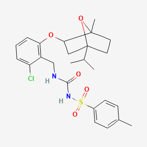 molecular formula C25H31ClN2O5S B2611347 2-(3-Chloro-2-{[({[(4-methylphenyl)sulfonyl]amino}carbonyl)amino]methyl}phenoxy)-4-isopropyl-1-methyl-7-oxabicyclo[2.2.1]heptane CAS No. 1005096-46-7