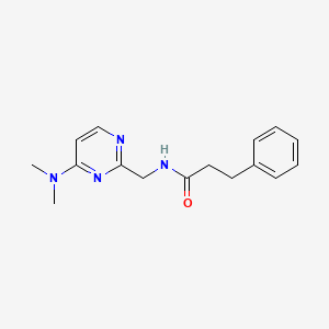 molecular formula C16H20N4O B2611349 N-((4-(二甲氨基)嘧啶-2-基)甲基)-3-苯基丙酰胺 CAS No. 1796964-81-2