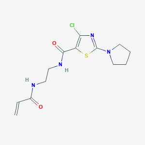 molecular formula C13H17ClN4O2S B2611358 4-Chloro-N-[2-(prop-2-enoylamino)ethyl]-2-pyrrolidin-1-yl-1,3-thiazole-5-carboxamide CAS No. 2361833-82-9