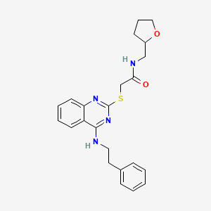 molecular formula C23H26N4O2S B2611362 2-((4-(phenethylamino)quinazolin-2-yl)thio)-N-((tetrahydrofuran-2-yl)methyl)acetamide CAS No. 422532-49-8