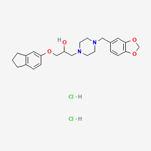 molecular formula C24H32Cl2N2O4 B2611374 1-(4-(benzo[d][1,3]dioxol-5-ylmethyl)piperazin-1-yl)-3-((2,3-dihydro-1H-inden-5-yl)oxy)propan-2-ol dihydrochloride CAS No. 474257-38-0