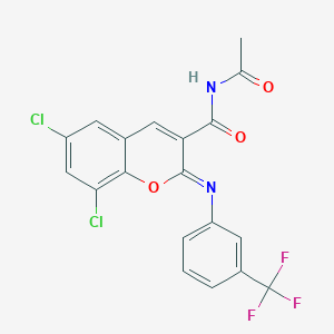 molecular formula C19H11Cl2F3N2O3 B2611381 (Z)-N-acetyl-6,8-dichloro-2-((3-(trifluoromethyl)phenyl)imino)-2H-chromene-3-carboxamide CAS No. 313954-16-4