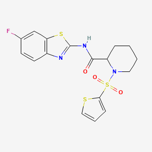 molecular formula C17H16FN3O3S3 B2611407 N-(6-fluorobenzo[d]thiazol-2-yl)-1-(thiophen-2-ylsulfonyl)piperidine-2-carboxamide CAS No. 1097897-33-0