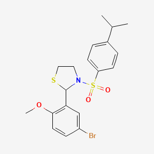 molecular formula C19H22BrNO3S2 B2611413 2-(5-Bromo-2-methoxyphenyl)-3-((4-isopropylphenyl)sulfonyl)thiazolidine CAS No. 1797719-77-7