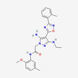 molecular formula C24H27N7O3 B2611429 2-(5-amino-3-(ethylamino)-4-(3-(o-tolyl)-1,2,4-oxadiazol-5-yl)-1H-pyrazol-1-yl)-N-(2-methoxy-5-methylphenyl)acetamide CAS No. 1171652-48-4