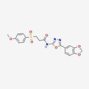 molecular formula C19H17N3O7S B2611430 N-(5-(benzo[d][1,3]dioxol-5-yl)-1,3,4-oxadiazol-2-yl)-3-((4-methoxyphenyl)sulfonyl)propanamide CAS No. 922090-63-9