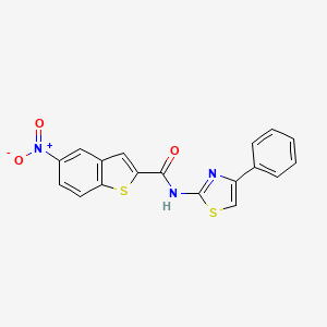 molecular formula C18H11N3O3S2 B2611440 5-硝基-N-(4-苯基-1,3-噻唑-2-基)-1-苯并噻吩-2-甲酰胺 CAS No. 477548-16-6