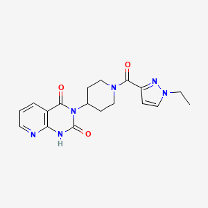 molecular formula C18H20N6O3 B2611444 3-(1-(1-ethyl-1H-pyrazole-3-carbonyl)piperidin-4-yl)pyrido[2,3-d]pyrimidine-2,4(1H,3H)-dione CAS No. 2034379-96-7