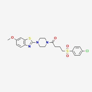 molecular formula C22H24ClN3O4S2 B2611451 4-((4-Chlorophenyl)sulfonyl)-1-(4-(6-methoxybenzo[d]thiazol-2-yl)piperazin-1-yl)butan-1-one CAS No. 941907-56-8