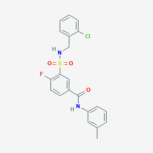 molecular formula C21H18ClFN2O3S B2611460 3-(N-(2-氯苄基)磺酰胺基)-4-氟-N-(间甲苯基)苯甲酰胺 CAS No. 451477-11-5
