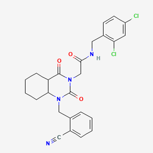 molecular formula C25H18Cl2N4O3 B2611461 2-{1-[(2-cyanophenyl)methyl]-2,4-dioxo-1,2,3,4-tetrahydroquinazolin-3-yl}-N-[(2,4-dichlorophenyl)methyl]acetamide CAS No. 2415632-08-3