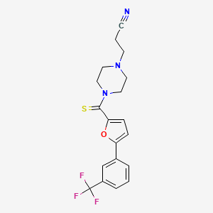 molecular formula C19H18F3N3OS B2611466 3-(4-(5-(3-(Trifluoromethyl)phenyl)furan-2-carbonothioyl)piperazin-1-yl)propanenitrile CAS No. 500119-70-0