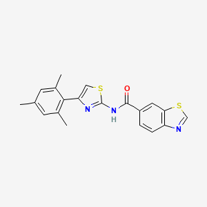 molecular formula C20H17N3OS2 B2611469 N-[4-(2,4,6-trimethylphenyl)-1,3-thiazol-2-yl]-1,3-benzothiazole-6-carboxamide CAS No. 681168-15-0
