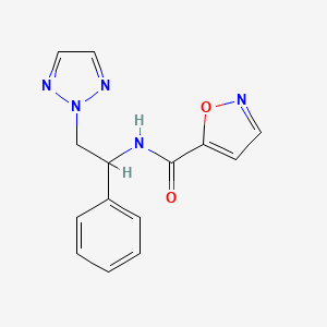 molecular formula C14H13N5O2 B2611495 N-(1-phenyl-2-(2H-1,2,3-triazol-2-yl)ethyl)isoxazole-5-carboxamide CAS No. 2034437-71-1