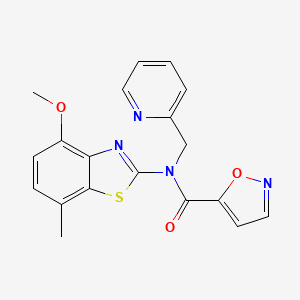 molecular formula C19H16N4O3S B2611497 N-(4-methoxy-7-methylbenzo[d]thiazol-2-yl)-N-(pyridin-2-ylmethyl)isoxazole-5-carboxamide CAS No. 919847-34-0