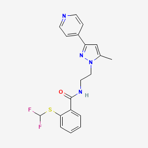 molecular formula C19H18F2N4OS B2611498 2-((difluoromethyl)thio)-N-(2-(5-methyl-3-(pyridin-4-yl)-1H-pyrazol-1-yl)ethyl)benzamide CAS No. 2034622-39-2