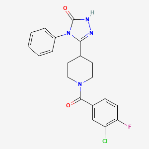 molecular formula C20H18ClFN4O2 B2611502 5-[1-(3-chloro-4-fluorobenzoyl)piperidin-4-yl]-4-phenyl-2,4-dihydro-3H-1,2,4-triazol-3-one CAS No. 1775458-46-2